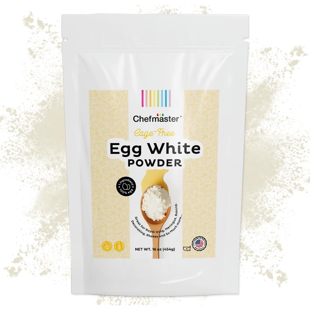 Cage-Free Egg Whites Powder by Chefmaster, Pasteurized, Gluten Free & Non-GMO, Baking, Decorating & Cooking, Unflavored, Quality Crafted in USA, 16 oz