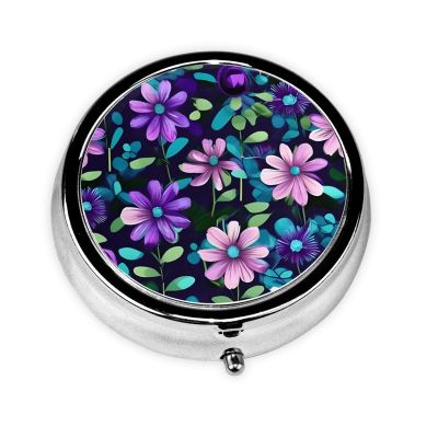 Purple Camellia3 Compartment Pillbox, A Portable Medicine Box That Holds Vitamins, Medications, Fish Oil and Supplements.