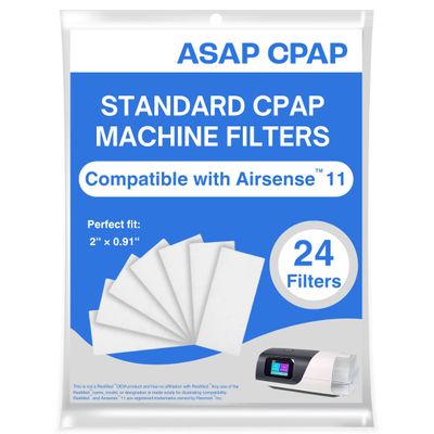 24 Count of ASAP CPAP Standard Replacement Disposable Filters Compatible with ResMed AirSense 11 Series Device Durable, Easy Installation, Hygienic Airflow, One-Year Supply (24 Filters)