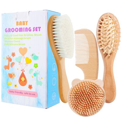 BlueForest Era Baby Hair Brush Set for Newborns, Wooden Baby Brush & Comb - Toddler Cradle Cap Brush, Ultra Soft Goat Hair Bristles, Baby Grooming Kit for Baby Showers & Registries Gift Set
