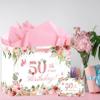 HSKMAKE Pink 50th Birthday Gift Bag, Large Happy 50th Birthday Gift Bag with Tissue Paper and Card for Women, 50 Year Old Bday Party Decorations Supplies view 2