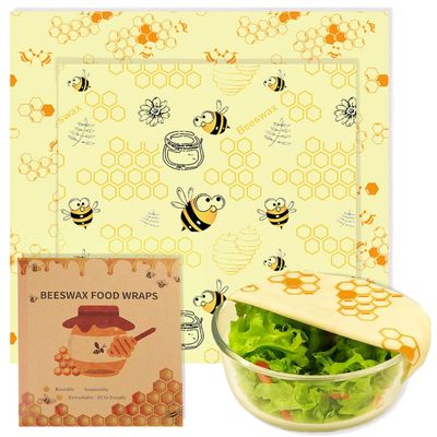 2 PCS Reusable Beeswax Wraps 14 x 13 Inch & 11 x 10 Inch Beeswax Sandwich Wraps for Food Eco-Friendly Sustainable Food Storage Wraps