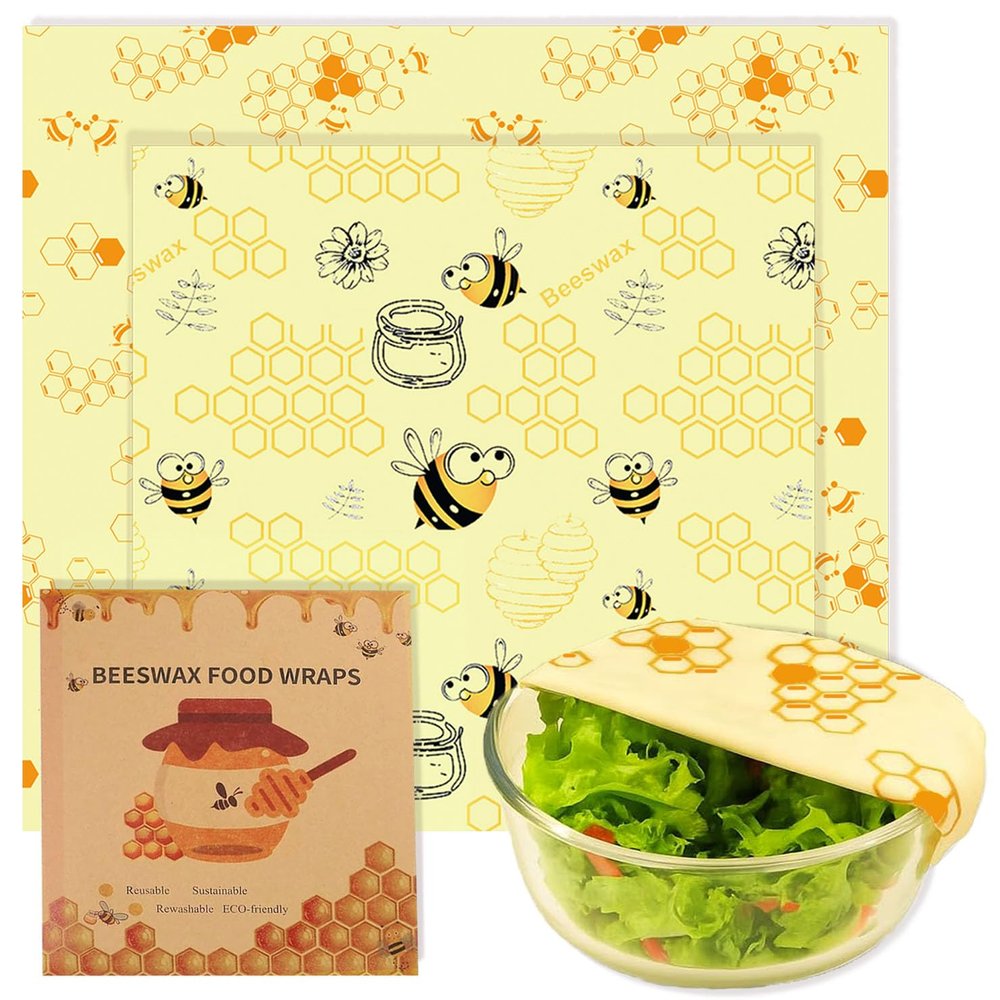 2 PCS Reusable Beeswax Wraps 14 x 13 Inch & 11 x 10 Inch Beeswax Sandwich Wraps for Food Eco-Friendly Sustainable Food Storage Wraps