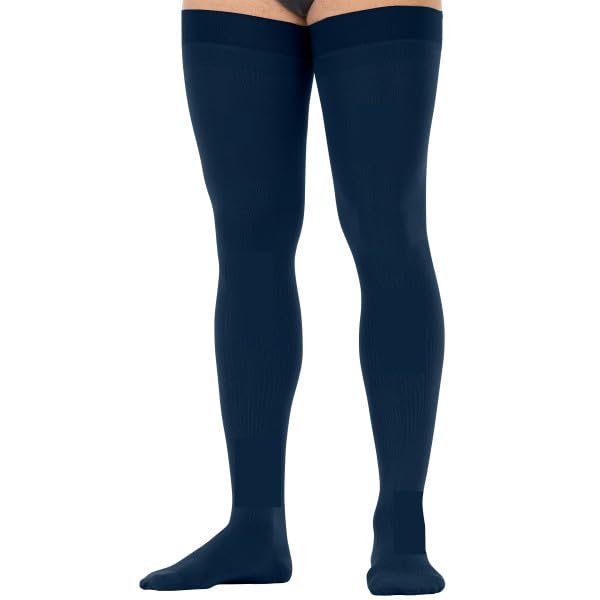 JOBST forMen Dotted Thigh High 20-30 mmHg Compression Socks, Closed Toe, Navy, Medium
