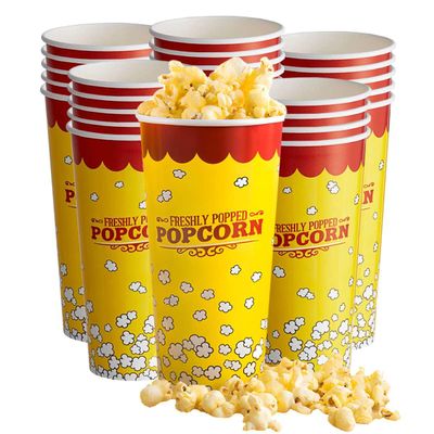 24 oz. Multicolor Popcorn Cups - 1000 Pack, Disposable Popcorn Buckets, Tubs for Home, Movie Night, Theatre