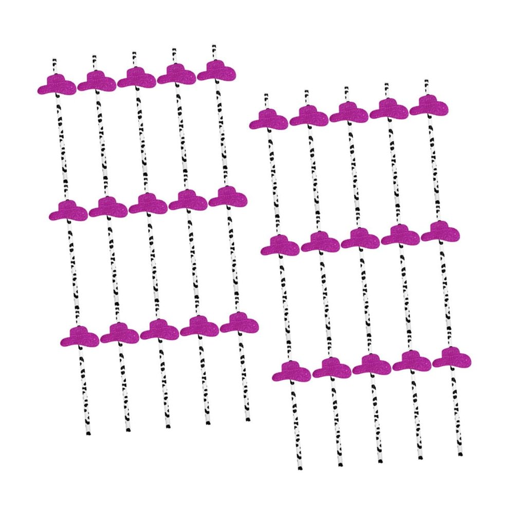 HAKIDZEL 30pcs Cartoon Paper Drinking Straws with Pink Cowgirl Hat Decorations Smooth Party Straws for Juice Drinks Cake Toppers Festive Cocktail Supplies