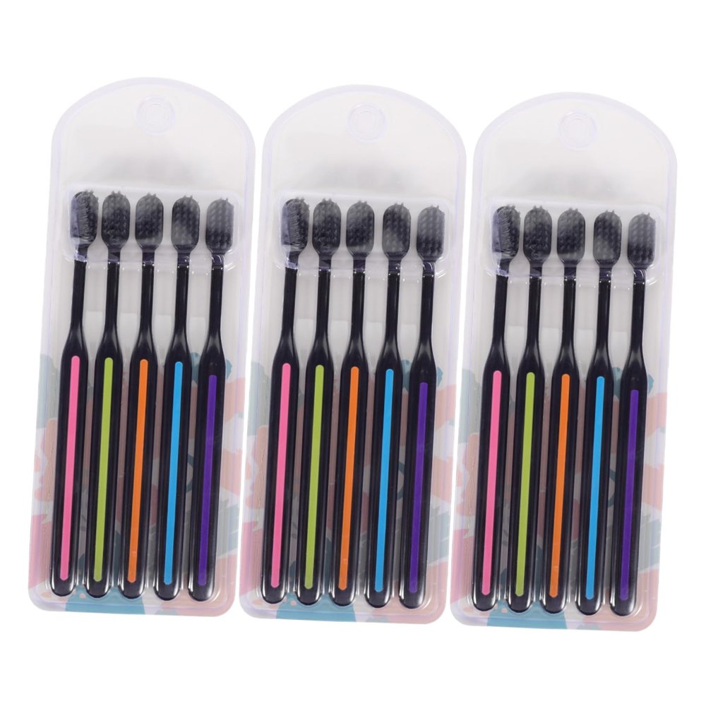 BCOATH 15Pcs Portable Charcoal Toothbrushes Soft Bristle Bulk Pack for Teeth Cleaning and Gum Massage Individually Wrapped Travel Oral Care Supplies for Sensitive Gums and Daily Use