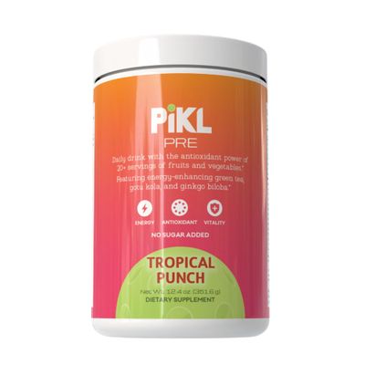 PiKL-Nutrition, LLC Pre Natural Energy Drink Mix for Pickleball | Clean Focus, Antioxidants & Probiotics | Healthy Energy Powder | 30 Servings (Tropical Punch)