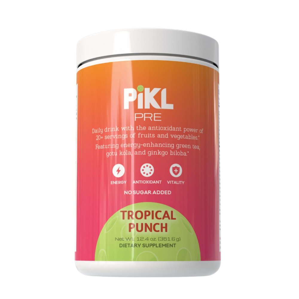 PiKL-Nutrition, LLC Pre Natural Energy Drink Mix for Pickleball | Clean Focus, Antioxidants & Probiotics | Healthy Energy Powder | 30 Servings (Tropical Punch)