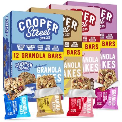 Cooper Street Granola Bakes - Soft Baked Oats, Grain & Seeds Breakfast Granola Bars Variety - Nut & Dairy Free, Low Sodium, Individually Wrapped Healthy Lunchbox Snacks for Kids & Adults - 48 Pack