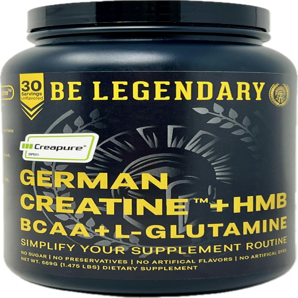 Creapure German Creatine + HMB | Build Strength | Gain Lean Muscle | Recover Faster | Crush Plateaus | 5G Creapure Creatine Monohydrate | 3G HMB | 8G BCAA | 5G L-Glutamine | 30 Servings | Unflavored