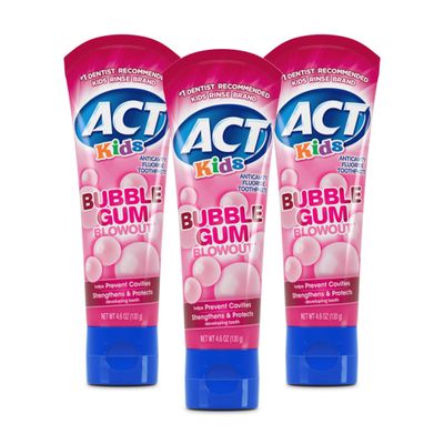 ACT Kids Anticavity Fluoride Toothpaste, Prevents Cavities & Strengthens Teeth, Bubble Gum Blowout, 4.6 oz.(Pack of 3)