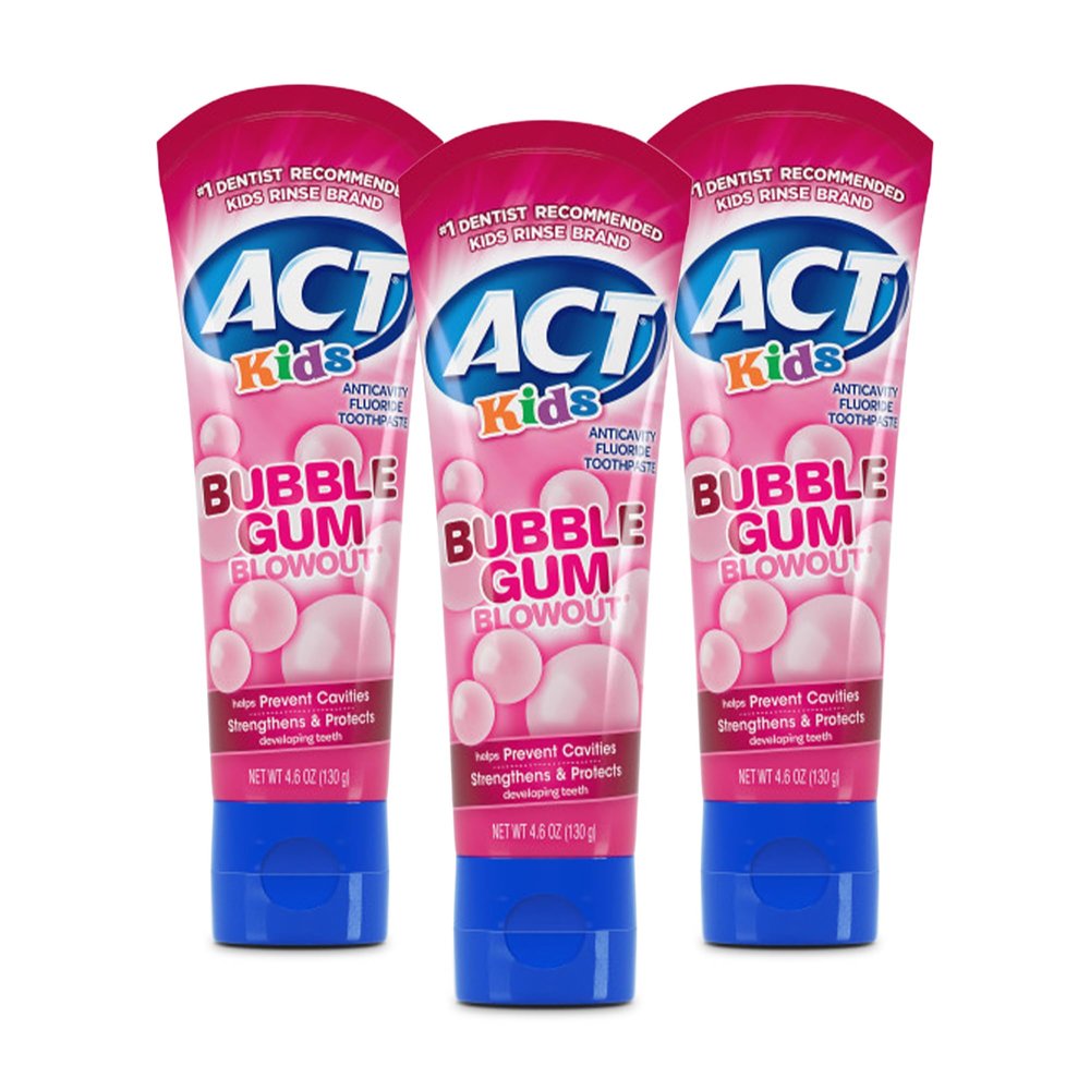 ACT Kids Anticavity Fluoride Toothpaste, Prevents Cavities & Strengthens Teeth, Bubble Gum Blowout, 4.6 oz.(Pack of 3)