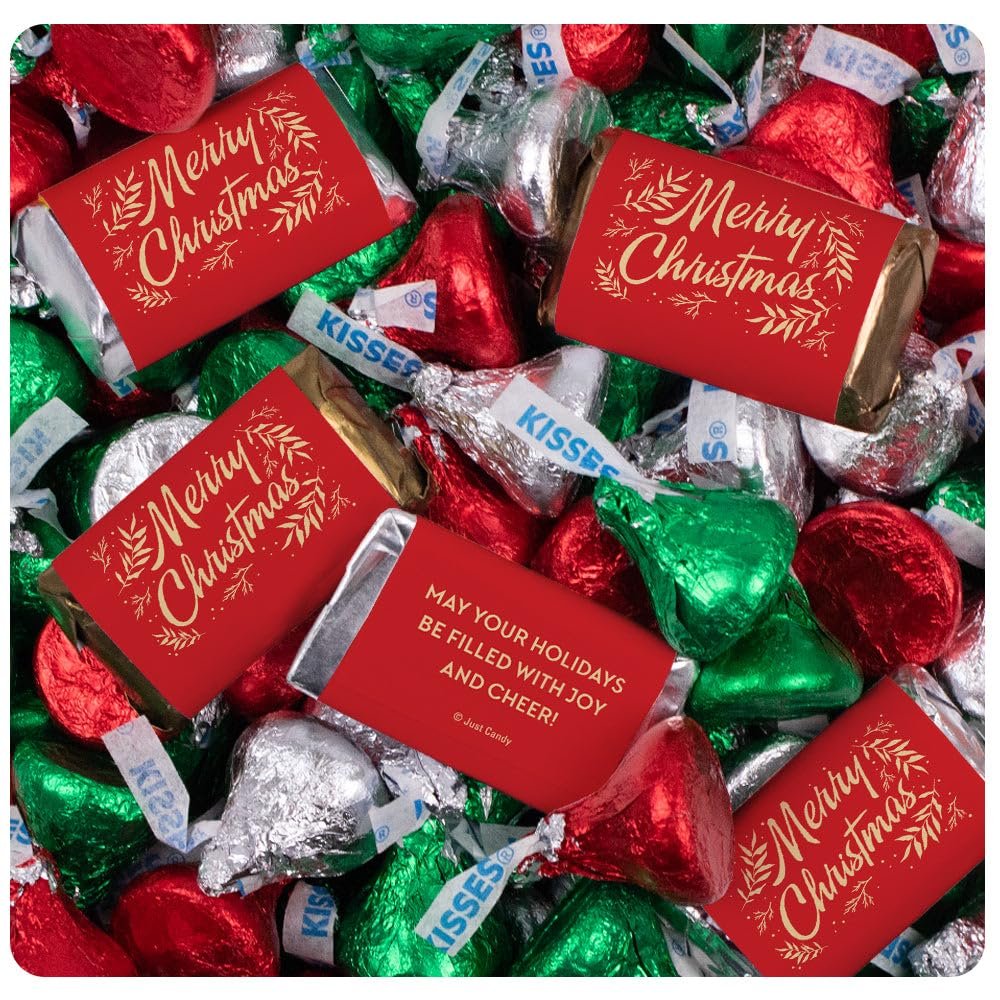 248 Pcs Holiday Party Chocolate Candy Mix Assorted Miniatures & Red, Green And Silver Kisses - Merry Christmas (3.05lb)