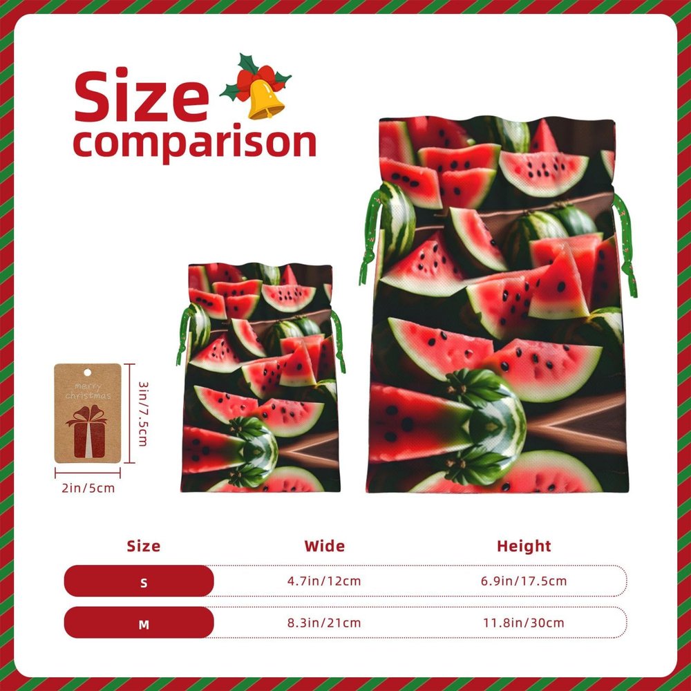 Medium Christmas Bag Watermelon fresh fruit Print Xmas Party Holiday Drawstring Gift Pouches for Presents, Weddings, Birthdays
