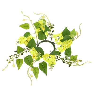 CONGARTENO Artificial Hyacinth Candle Ring Floral Wreath for Wedding Birthday Valentine S Day Table Decoration Rustic Yellow Faux Flower Candleholder Lightweight and Home Party Centerpiece