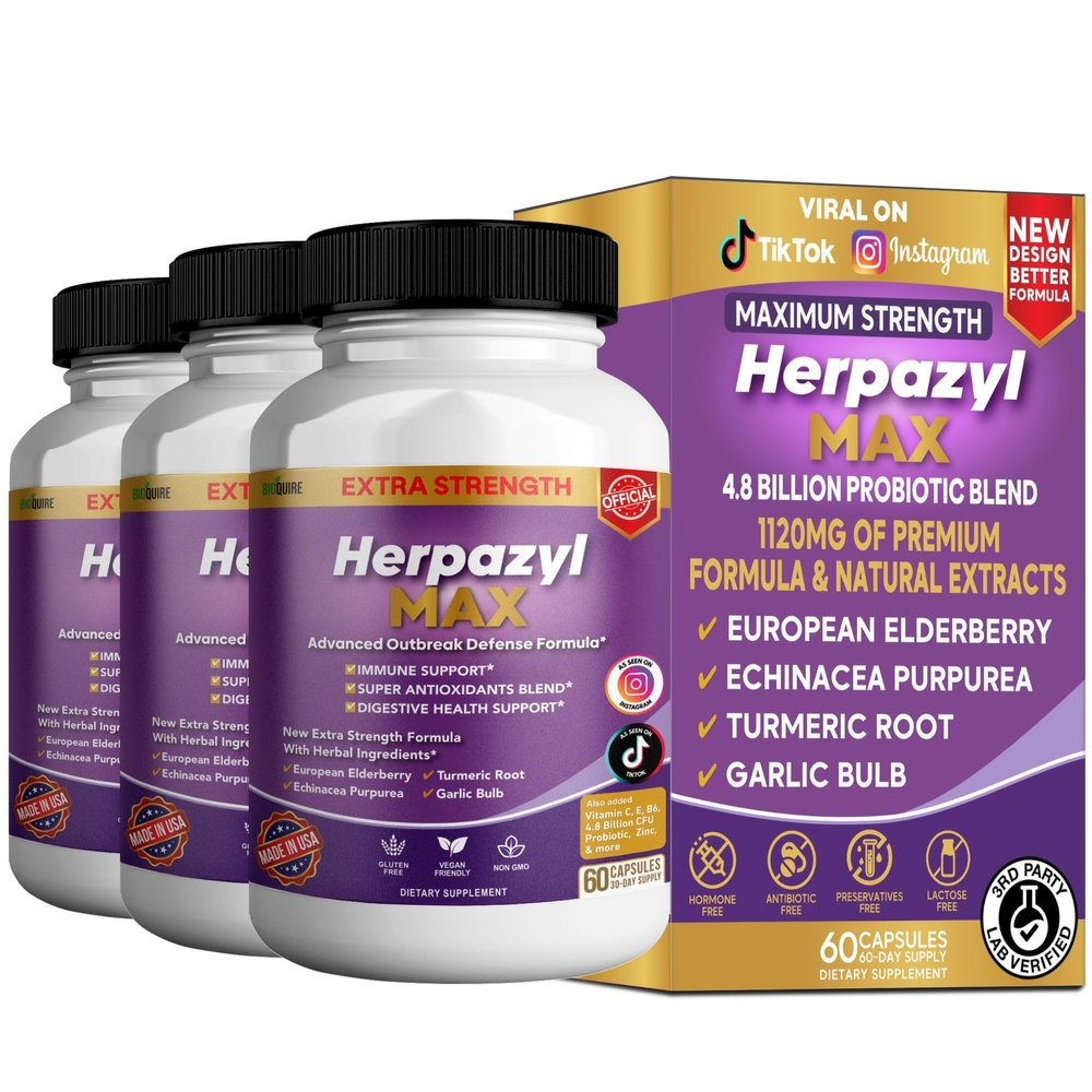 Herpazyl Max Extra Strength Immune Support, 60 Capsules, with Elderberry, Echinacea, Turmeric, Garlic, Vitamins & Probiotics (3)
