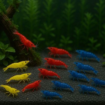7 Yellow, 7 Fire Red & 7 Blue Dream Three Mix Colors Live Shrimps Freshwater Shrimp High Grade Live Shrimps Freshwater Shrimp Aquarium Inverts with Live Arrival Guarantee (Pack of 21+)