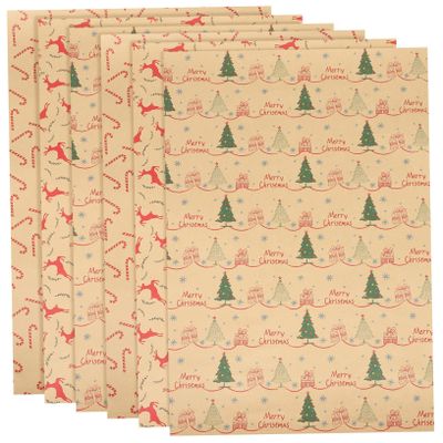 HOLIDYOYO 6 Sheets Christmas Kraft Wrapping Paper with Holiday Patterns Reusable Kraft Wrap for Present Wrapping and DIY Craft Projects Easy to Cut and Store