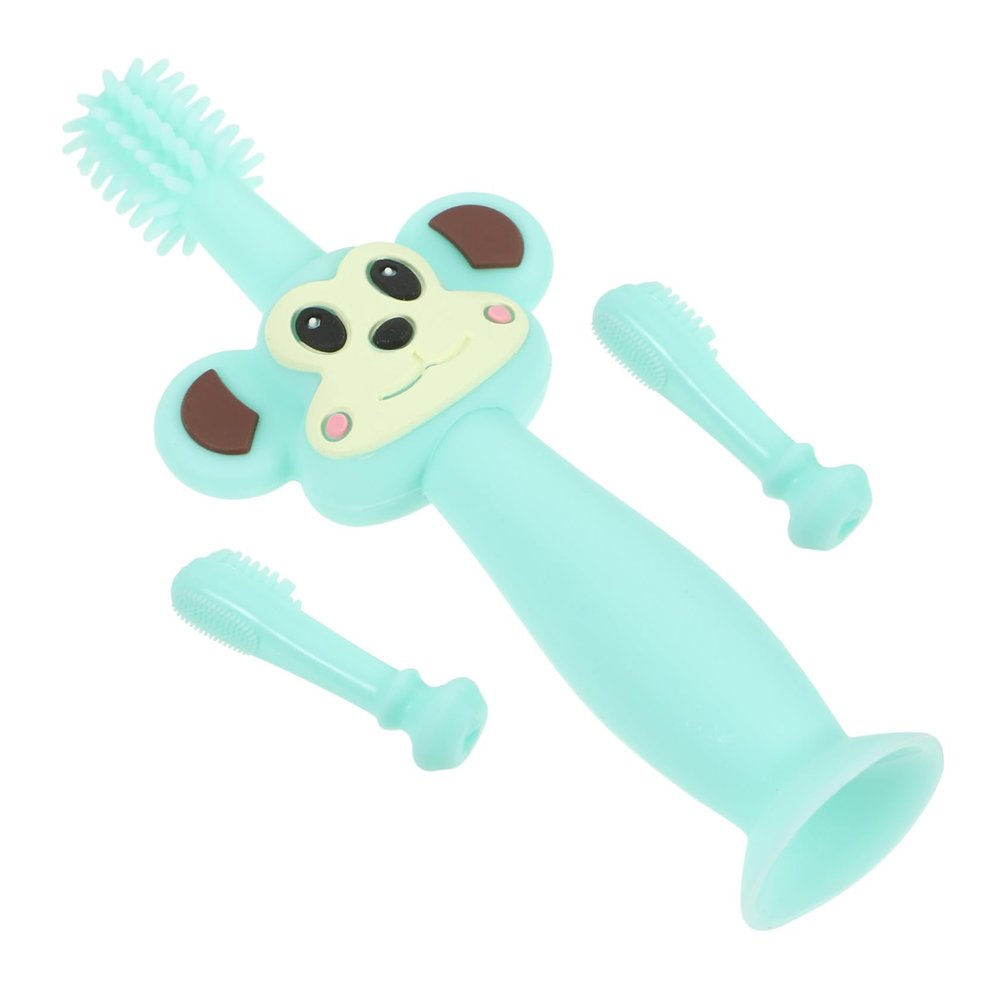 BCOATH Toothbrush Soft Silicone Teether with Full Bristle Brush Gentle Oral Cleaner for Boy Girl Years Animal Design Safe Training Tool Green