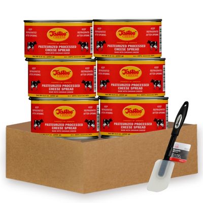 Canned Cheese 6x Tastee Cheese Spread Tastee- Small 8.8 OZ Bundle with Silicone Spatula Jamaican Cheddar- Spread for Culinary Creations, Pairings & Holiday Feasts Gift Set (7 Items)