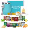 Birthday Gift Set with Stainless Tumbler, 15 Assorted Teas, 10 Honey Straws, Tea Tongs, Scented Candle and Greeting Card in Ready-to-Gift Box (Teal - Birthday Card) view 1