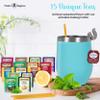 Birthday Gift Set with Stainless Tumbler, 15 Assorted Teas, 10 Honey Straws, Tea Tongs, Scented Candle and Greeting Card in Ready-to-Gift Box (Teal - Birthday Card) view 4