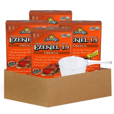 ezekiel cereal 4x Ezkl Original Org, 16 OZ Bundle with Plastic Clear Measuring Cup Organic Sprouted Whole Grain Ezekiel Cereal, Cinnamon Life, Almond, and Purely Elizabeth Options Gift Set (5 Items)