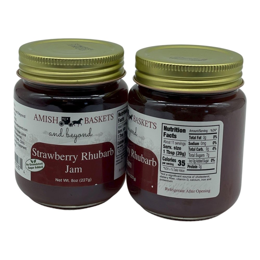 Amish Baskets and Beyond Strawberry Rhubarb Jam No Sugar Added Non GMO - 9 oz - 2 Jars