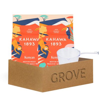 Kenya 3x Kahawa 1893 Coffee Whole Bean Medium Kenyan 12 oz Bundle with Plastic Clear Measuring Cup Balanced Medium Roast with Smooth Blackcurrant and Apricot Notes Gift Set (3 Items)