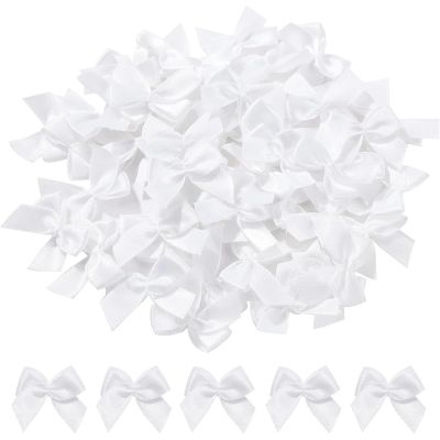 1000Pcs Mini Satin Ribbon Bows Handmade Thread Tied Polyester Ribbon Bow DIY Clothing Accessories Gift Box Decoration(White)