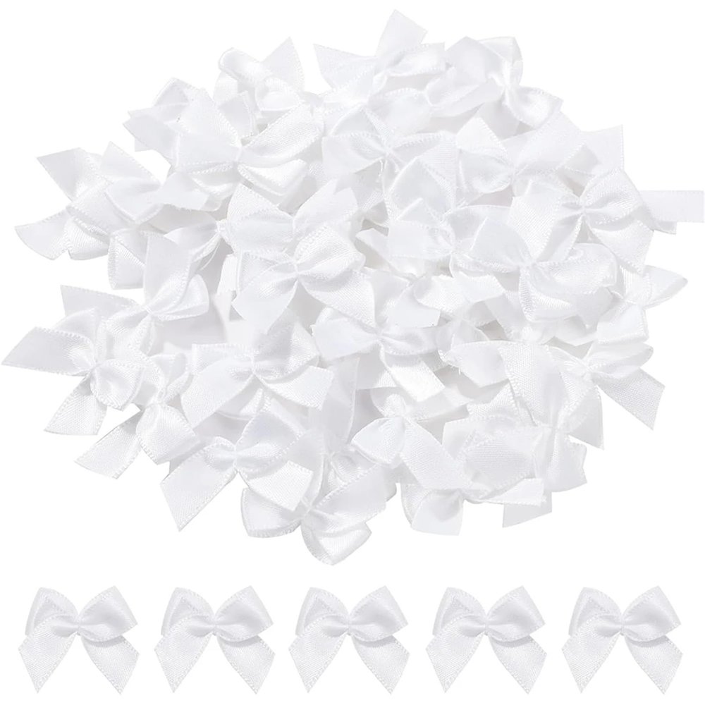 1000Pcs Mini Satin Ribbon Bows Handmade Thread Tied Polyester Ribbon Bow DIY Clothing Accessories Gift Box Decoration(White)