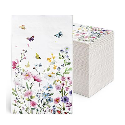 100-Pack Wildflower Napkins, Disposable Bathroom Hand Towels, Floral Decor for Weddings, Baby Showers, Birthdays, Bridal Parties Eco-Friendly Design