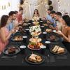 352 Pcs Black Plastic Plates Party Set, 50 Guests Disposable Dinnerware Set with Black Tablecloths, Elegant Black Plastic Plates Party Set for Wedding/Corporate Event/Formal Dinner/Gala view 3