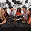352 Pcs Black Plastic Plates Party Set, 50 Guests Disposable Dinnerware Set with Black Tablecloths, Elegant Black Plastic Plates Party Set for Wedding/Corporate Event/Formal Dinner/Gala view 4