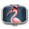 Flamingo Pill Box 2 Compartment Waterproof Pill Case with Mirror Portable for Purse Pocket Daily Medicine Vitamin Organizer Travel Med Container Holder for Fish Oil Supplements view 1