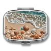 Beach Seashells Starfish Pill Box 2 Compartment Waterproof Pill Case with Mirror Portable for Purse Pocket Daily Medicine Vitamin Organizer Travel Med Container Holder for Fish Oil Supplements view 1