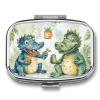 Crocodile Friends Pill Box 2 Compartment Waterproof Pill Case with Mirror Portable for Purse Pocket Daily Medicine Vitamin Organizer Travel Med Container Holder for Fish Oil Supplements view 1