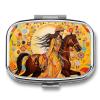 Woman Riding Horse Pill Box 2 Compartment Waterproof Pill Case with Mirror Portable for Purse Pocket Daily Medicine Vitamin Organizer Travel Med Container Holder for Fish Oil Supplements view 1