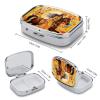 Woman Riding Horse Pill Box 2 Compartment Waterproof Pill Case with Mirror Portable for Purse Pocket Daily Medicine Vitamin Organizer Travel Med Container Holder for Fish Oil Supplements view 2
