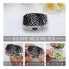 Zebra Print Metal Pill Organizer, 2 Compartment Waterproof Pill Case with Mirror for Purse Pocket Bag, Daily Medicine Vitamin Holder, Portable Travel Med Container(Square) view 4