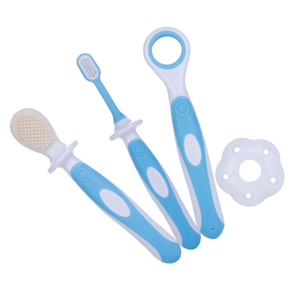 IWOWHERO Toothbrush Silicone Training Kit for Newborns and Soft Ultrafine Bristles with Tongue Cleaner Gentle Gum Massage Oral Care for Oral Hygiene Blue