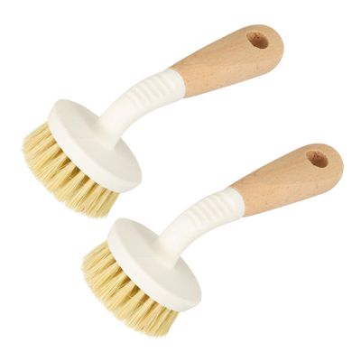 Mikinona 2pcs Small Dish Scrub Brush with Sustainable Handle and Non-Scratch Sisal Bristles Multi-Functional Pot and Bowl Cleaner for Kitchen Bathroom and Restaurant Use