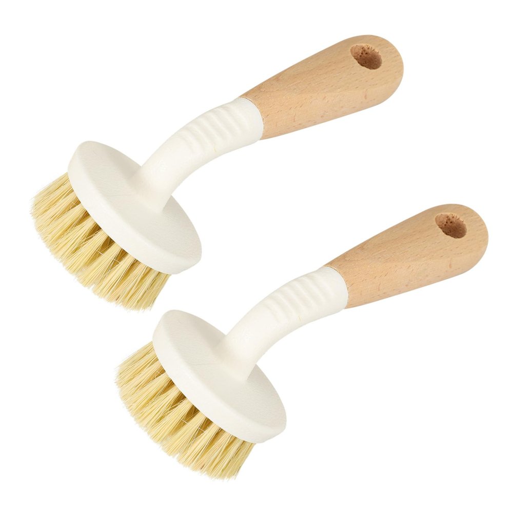 Mikinona 2pcs Small Dish Scrub Brush with Sustainable Handle and Non-Scratch Sisal Bristles Multi-Functional Pot and Bowl Cleaner for Kitchen Bathroom and Restaurant Use