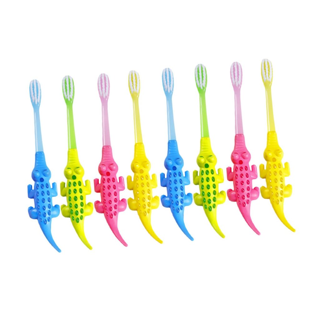 HAKIDZEL 8Pcs Cartoon Toothbrush Soft Bristles Teeth Cleaner with Handle Safe PP Pbt Material Portable for Home Travel Random Color