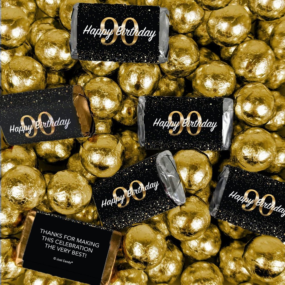 280 pcs 90th Birthday Party Favors Milestone Elegant Assorted Wrapped Chocolate Miniatures and Milk Chocolate Gold Foil Ball Mix For Birthday Bulk Candy, Candy Buffets, Party Gifts, DIY Favors & More (6.48lb)