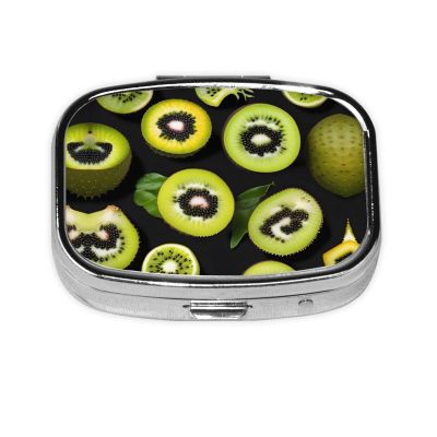 Green Kiwi Patterned Square mini Pill Box, can be Put into Wallet or Pocket Travel Pill Box, Store Various Small Items
