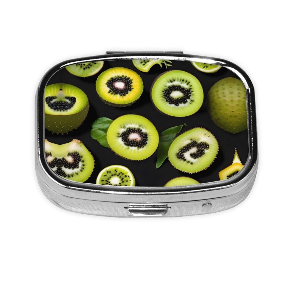 Green Kiwi Patterned Square mini Pill Box, can be Put into Wallet or Pocket Travel Pill Box, Store Various Small Items