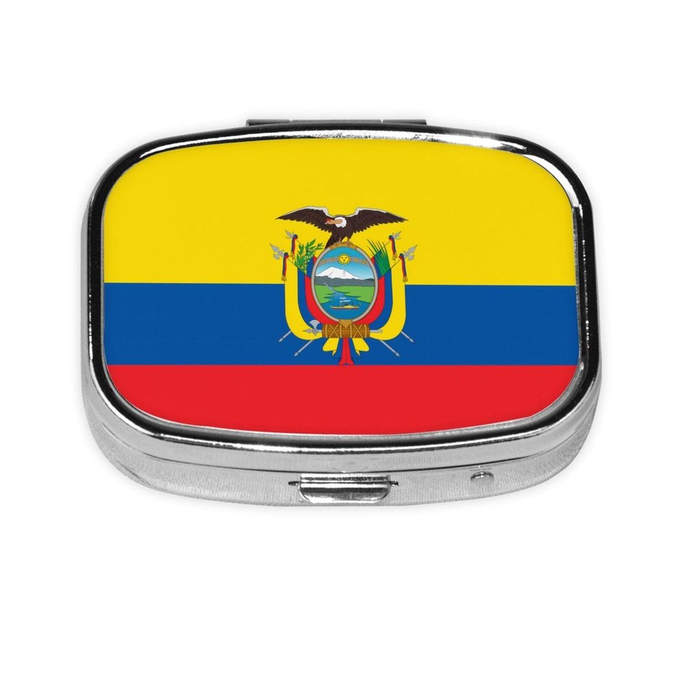 Flag of Ecuador Patterned Square mini Pill Box, can be Put into Wallet or Pocket Travel Pill Box, Store Various Small Items