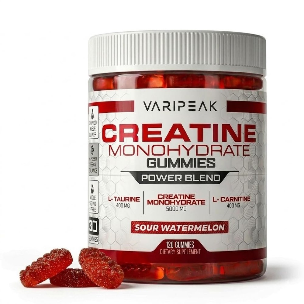Creatine Monohydrate Gummies | Power Blend Complex | Optimized with L-Carnitine and L-Taurine | for Muscle Support, Recovery, Strength, and Energy | for Men and Women | 120 Count (Sour Watermelon)